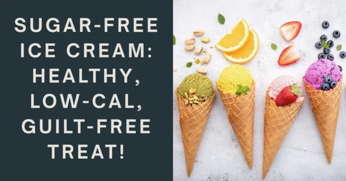 Colorful cones of healthy sugar-free ice cream