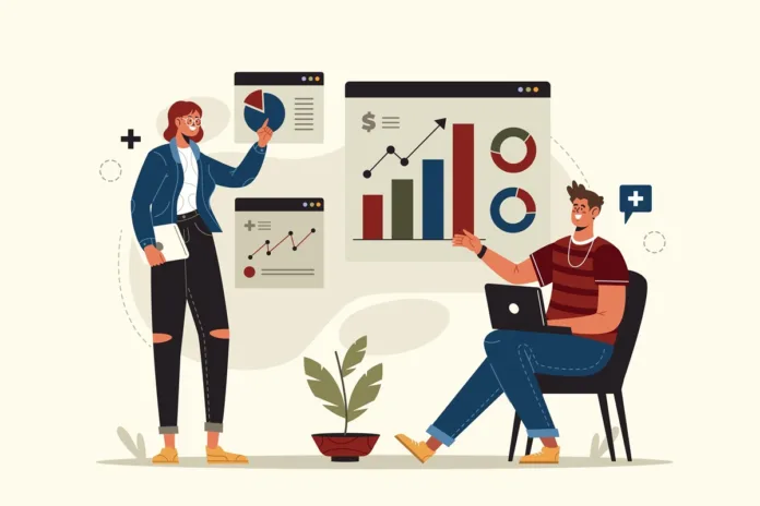 Business meeting with data presentation before choosing the right ppc agency