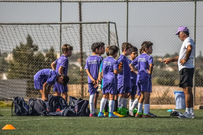 Youth soccer team during practice session.